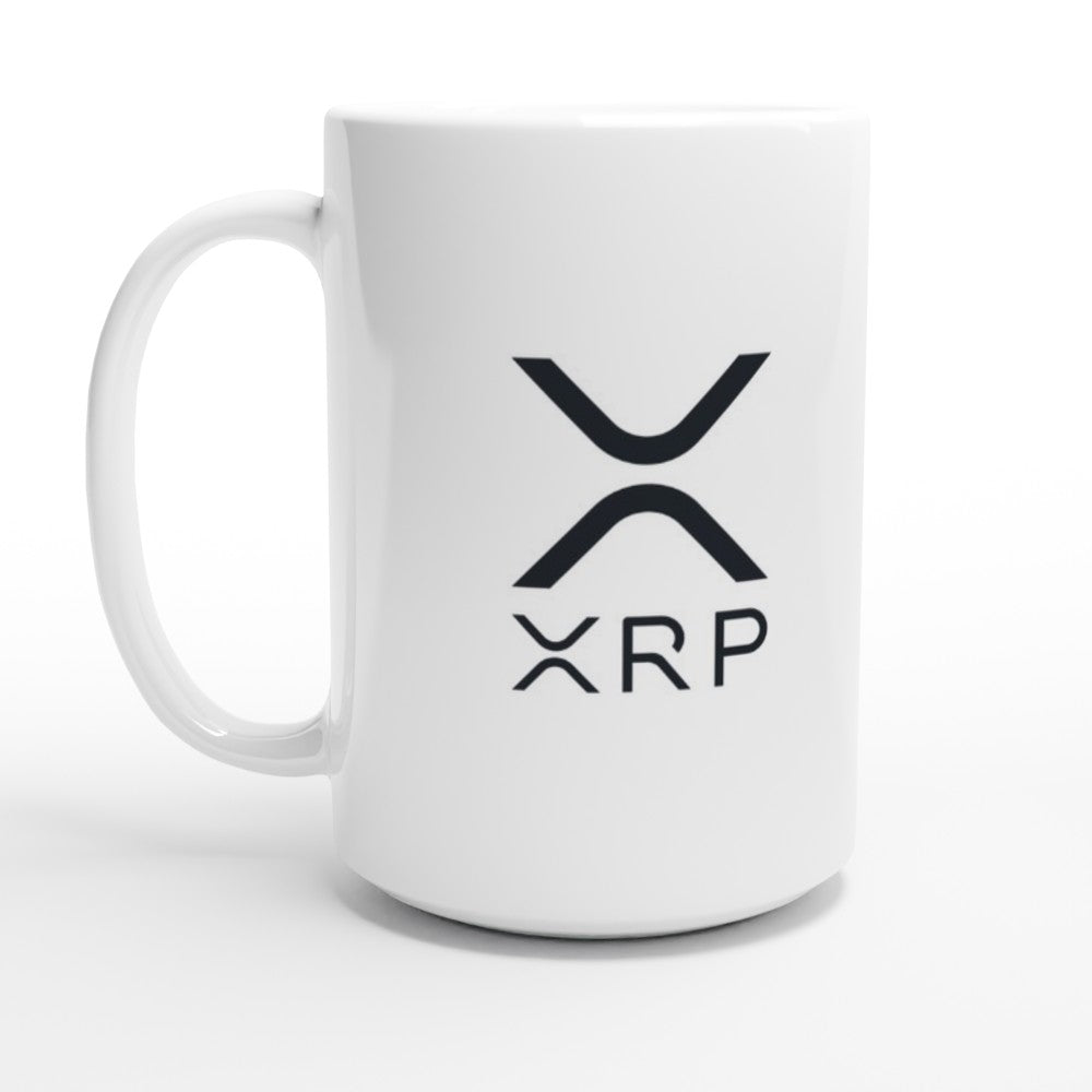 White mug with XRP logo on a white background