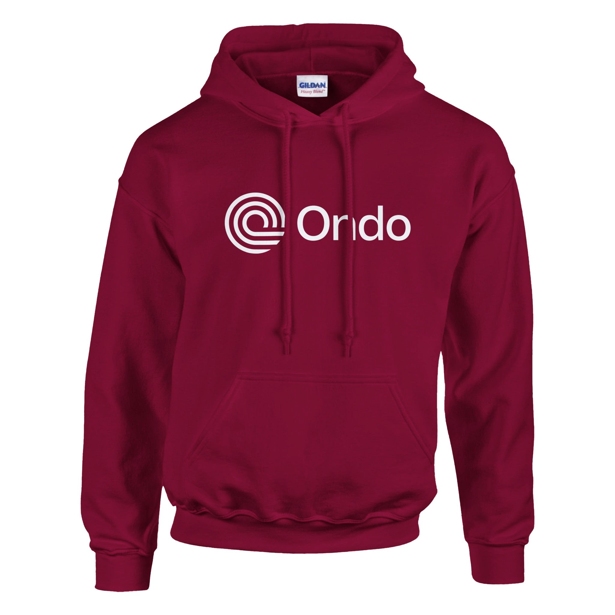 Maroon hoodie with 'Ondo' logo on a white background