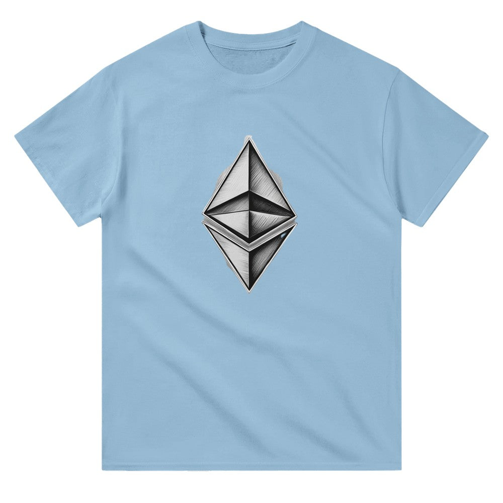 Light blue t-shirt with a geometric design on a white background