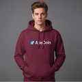 Person wearing a maroon hoodie with Ape Coin logo on a gray background