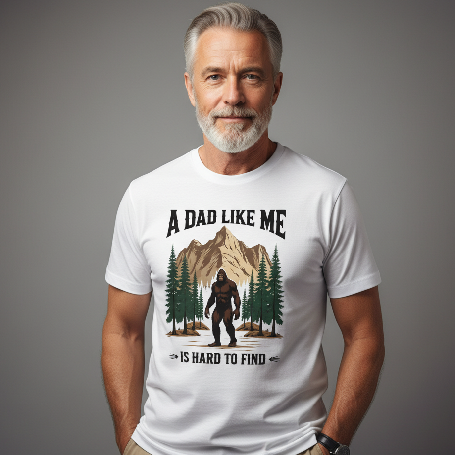 Man wearing a white t-shirt with a graphic and text on a gray background