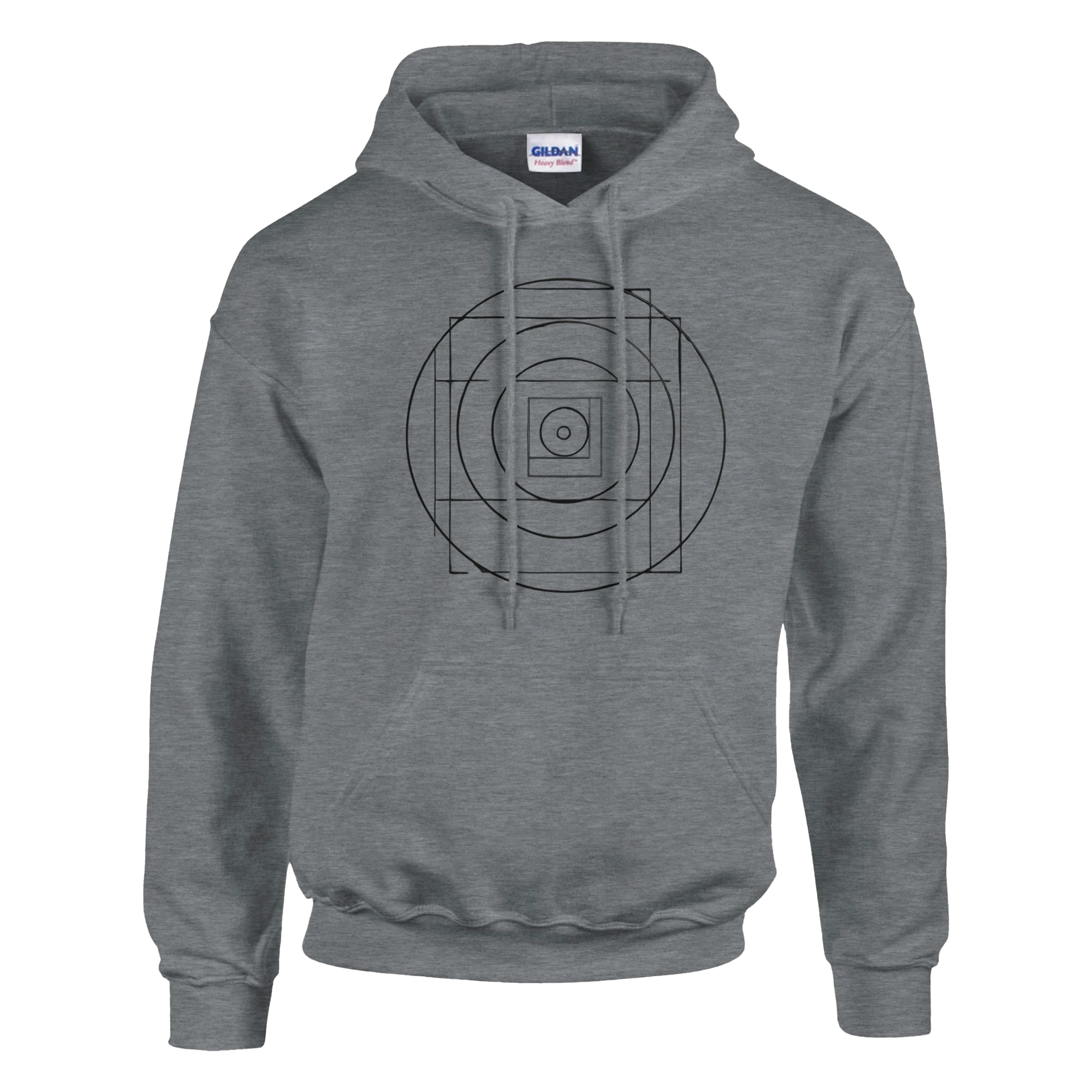 Gray hoodie with geometric design on a white background