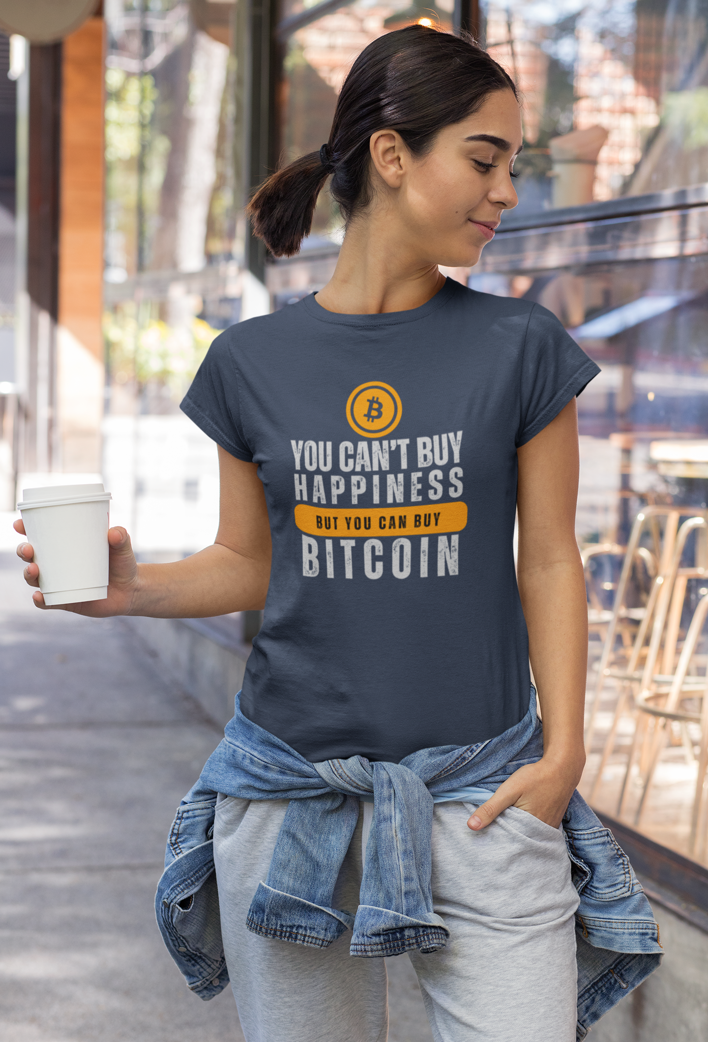 BTC Bitcoin Funny "You Can't Buy Happiness but You Can Buy Bitcoin" Cotton T-Shirt
