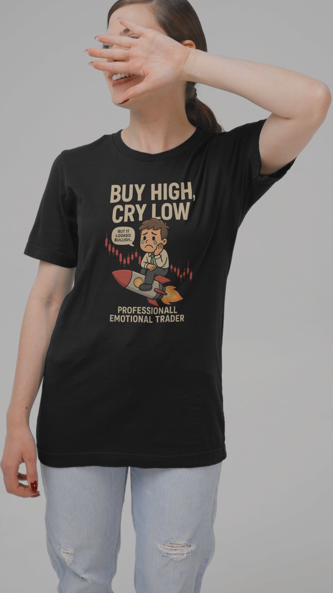 Buy High, Cry Low Funny Crypto Unisex Cotton T-Shirt