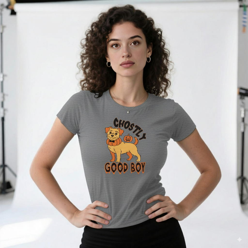 Ghostly Good Boy Dog Pumpkin Halloween Unisex Heavyweight Cotton T-Shirt